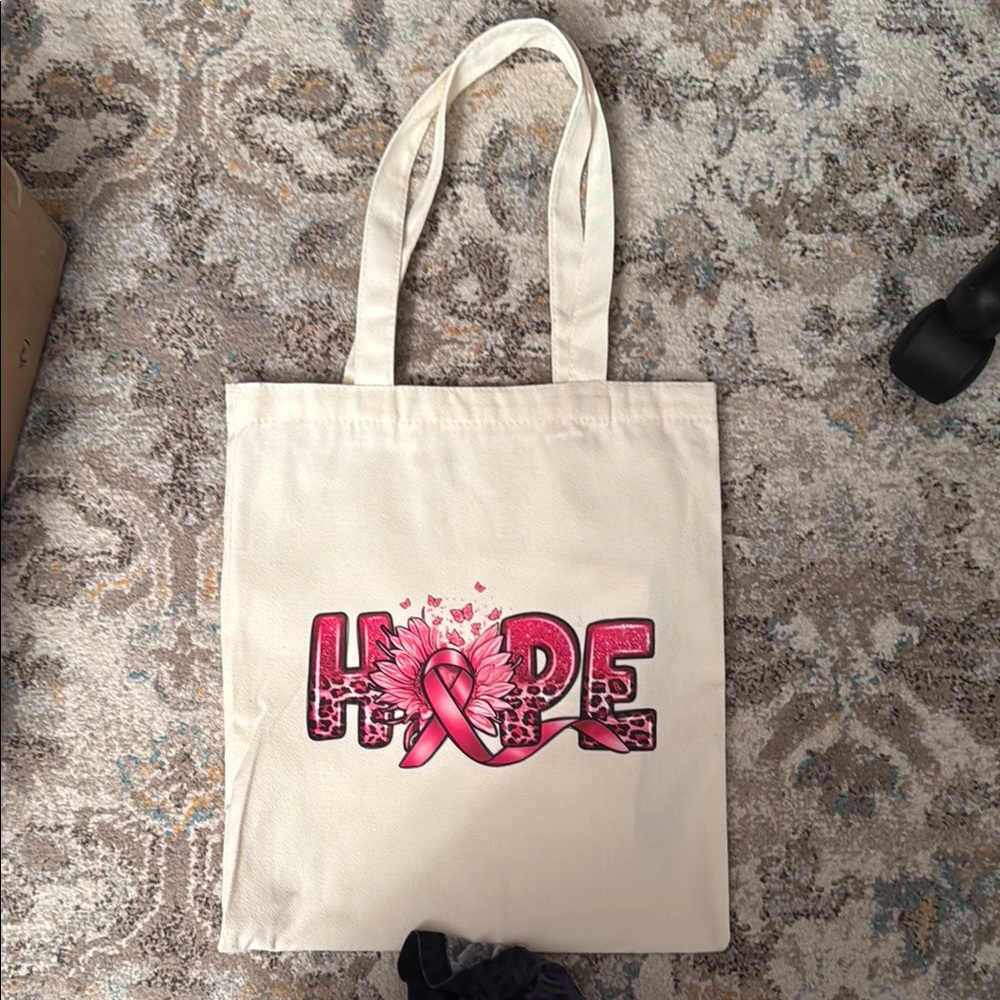 Cream Tote Bag with Pink Hope Design